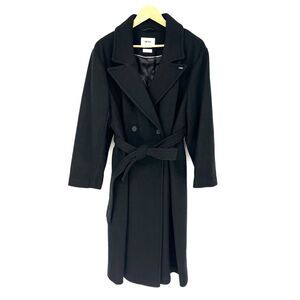 DKNY Wrap Belted Peacoat Womens Size‎ 2X Long Black Tie Button Pockets NEW